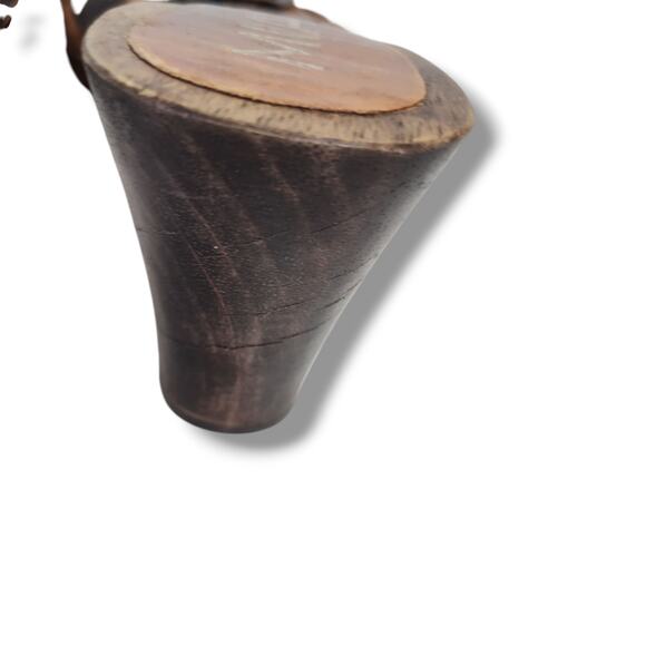 MIA Woven Leather Wood Platform Sandals Brown Buckle Slide Heels Size 8 - Picture 15 of 16